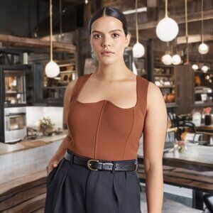 Who What Wear Haley Corset Bodysuit Sleeveless Sweetheart Neck Tank Top Cocoa